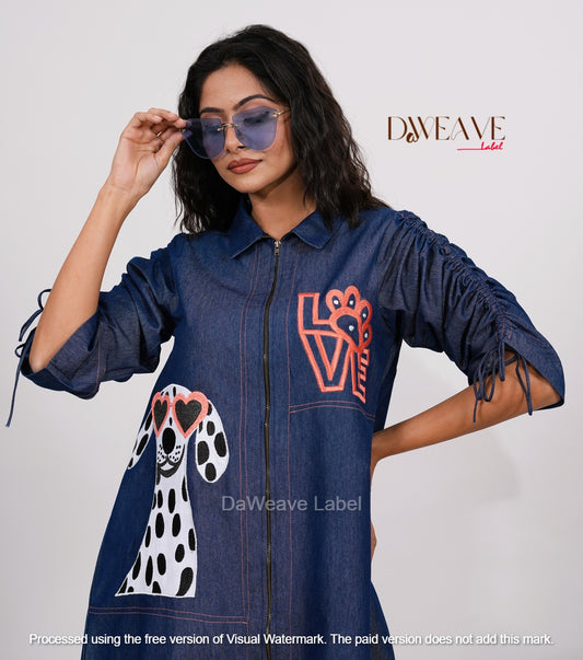 Blue Barking Denim Dress