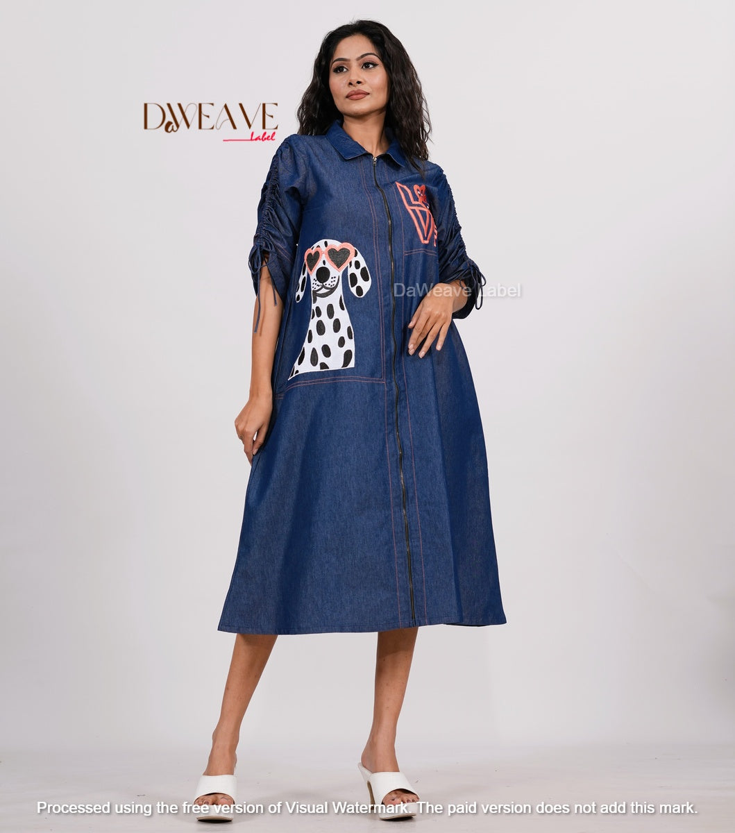 Blue Barking Denim Dress