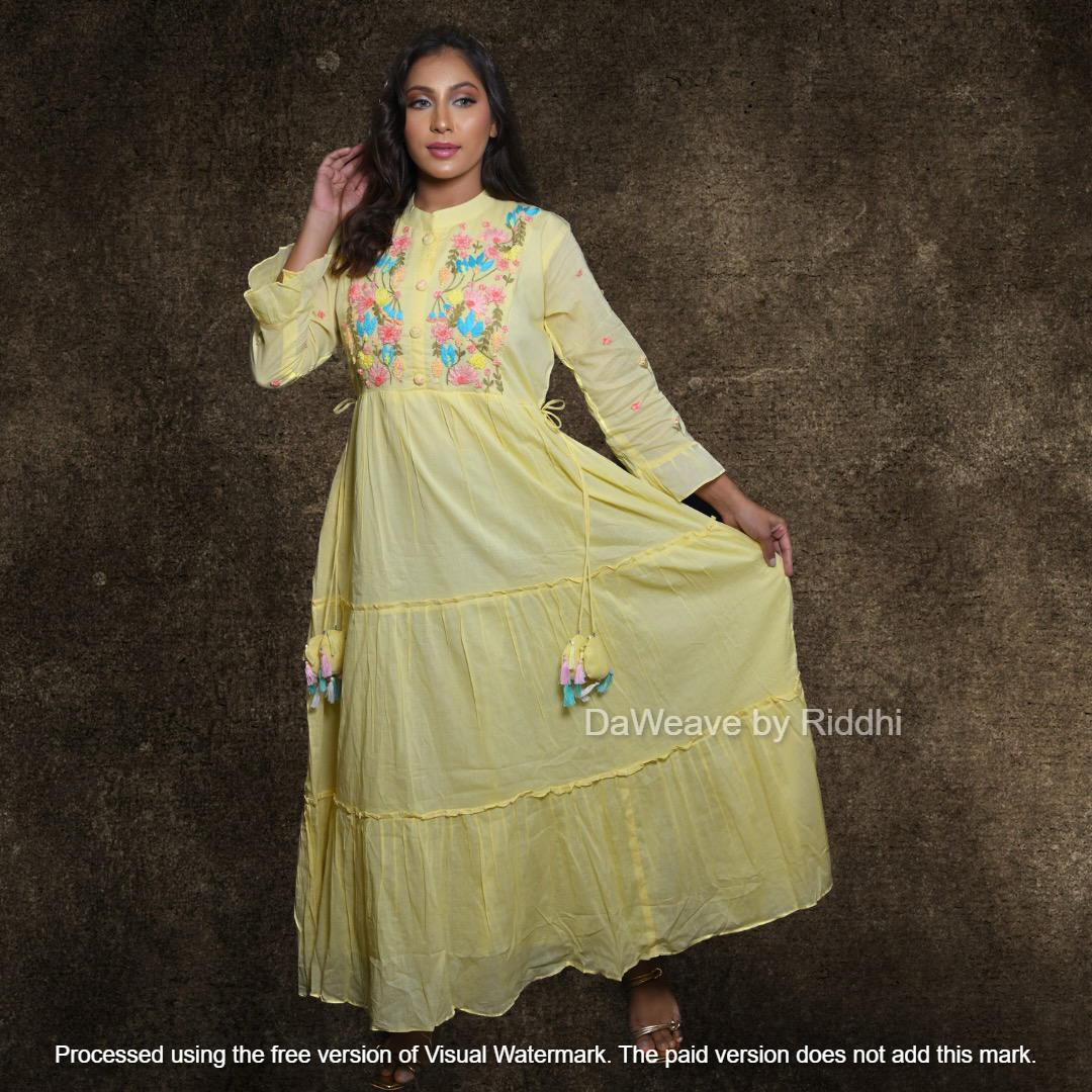 Mulmul Tassel Dress - Yellow